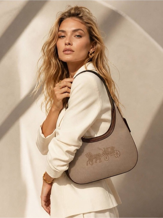 Coach Handbags - Coach Taupe Shoulder Bag with Brown Trim